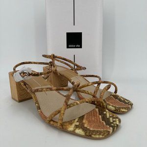 Dolce Vita Dark Sand Criss-Cross Stella Heeled Sandals 9.5 Ankle Strap Snake